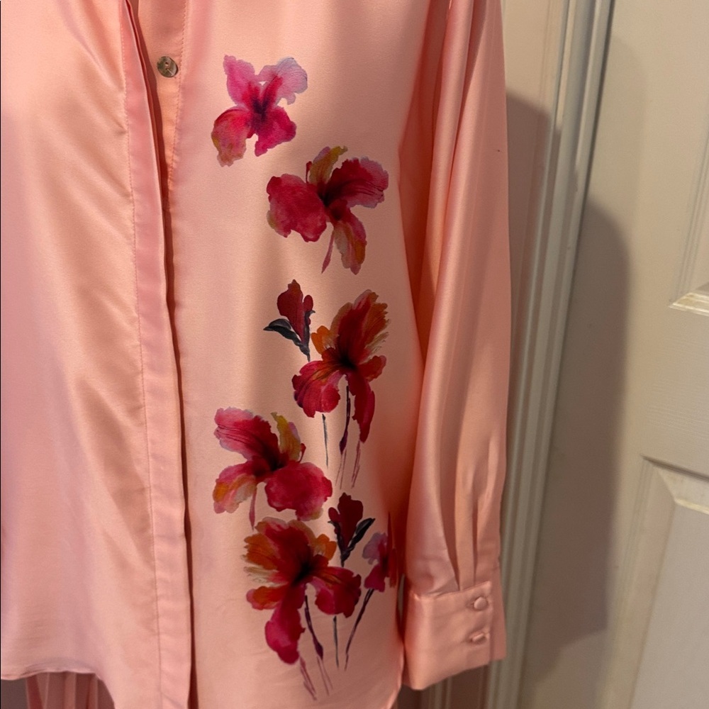 Zara Pink pleated maxi skirt with oversized floral blouse - Picture 3 of 7